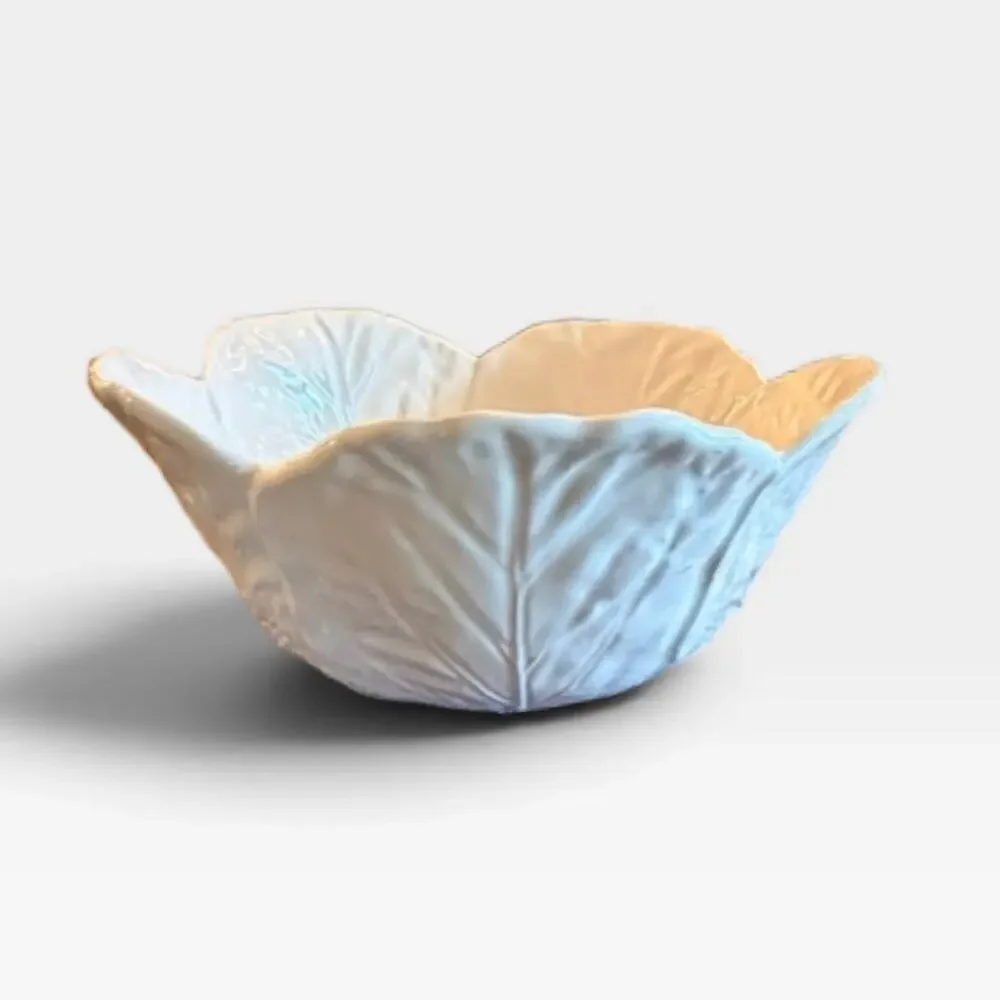 Bordallo Pinheiro Ivory Cabbage Serving Bowl Portugal 11.5